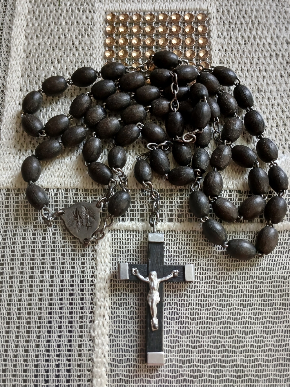 Vintage French Rosary Wooden Bead Religious Necklace